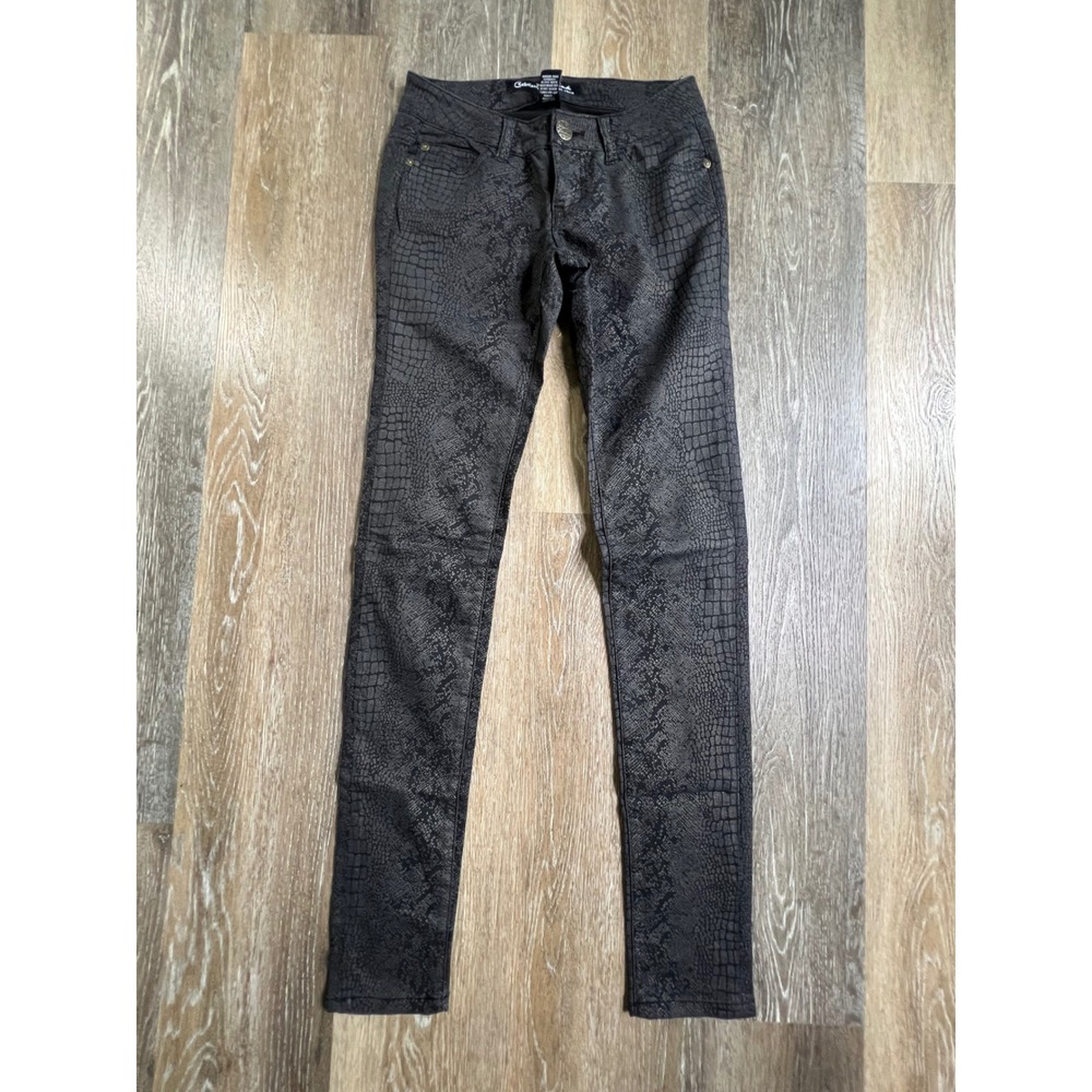 Celebrity Pink Skinny Jeans Women Size 0 Black Snakeskin Croc Embossed Low Rise